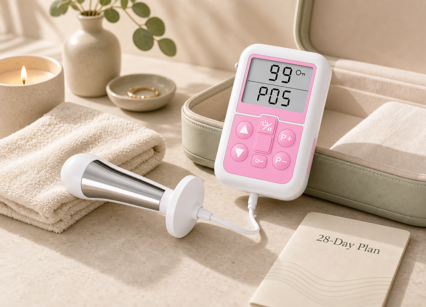 Vesdee PelviLift pelvic floor stimulator product render with intimate care packaging